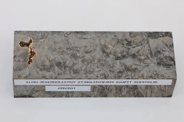 Klon jesionolistny czeczot grafit Ash-leaf Maple Burl Graphite stabilizowane drewno na rękojeść noża stabilized wood for knife