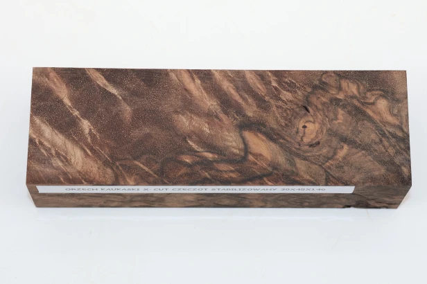 Orzech Kaukaski X-CUT Czeczot Burl Caucasian Walnut stabilizowane drewno na rękojeść noża stabilized wood for knifes