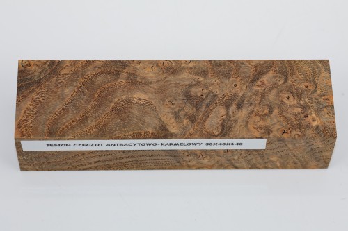 Jesion czeczot Burl Ash antracytowo-karmelowe stabilizowane drewno na rękojeść noża anthracite-caramel stabilized wood for knife