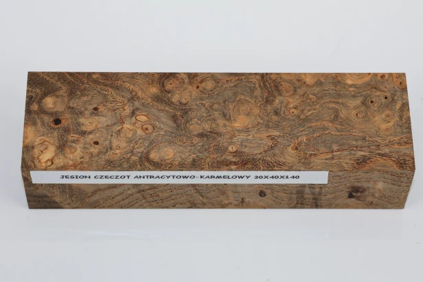 Jesion czeczot Burl Ash antracytowo-karmelowe stabilizowane drewno na rękojeść noża anthracite-caramel stabilized wood for knife