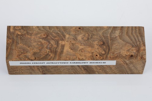 Jesion czeczot Burl Ash antracytowo-karmelowe stabilizowane drewno na rękojeść noża anthracite-caramel stabilized wood for knife