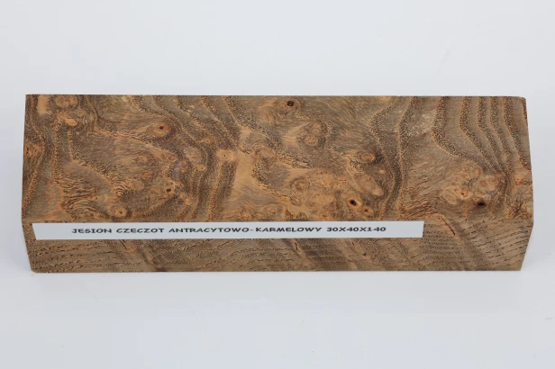 Jesion czeczot Burl Ash antracytowo-karmelowe stabilizowane drewno na rękojeść noża anthracite-caramel stabilized wood for knife