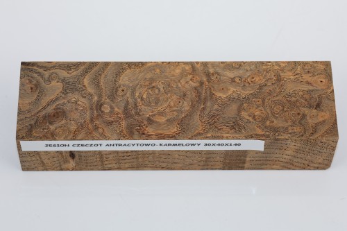 Jesion czeczot Burl Ash antracytowo-karmelowe stabilizowane drewno na rękojeść noża anthracite-caramel stabilized wood for knife