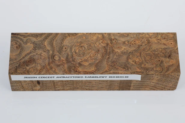 Jesion czeczot Burl Ash antracytowo-karmelowe stabilizowane drewno na rękojeść noża anthracite-caramel stabilized wood for knife