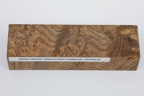 Jesion czeczot Burl Ash antracytowo-karmelowe stabilizowane drewno na rękojeść noża anthracite-caramel stabilized wood for knife