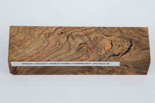 Jesion czeczot Burl Ash antracytowo-karmelowe stabilizowane drewno na rękojeść noża anthracite-caramel stabilized wood for knife