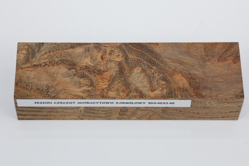 Jesion czeczot Burl Ash antracytowo-karmelowe stabilizowane drewno na rękojeść noża anthracite-caramel stabilized wood for knife