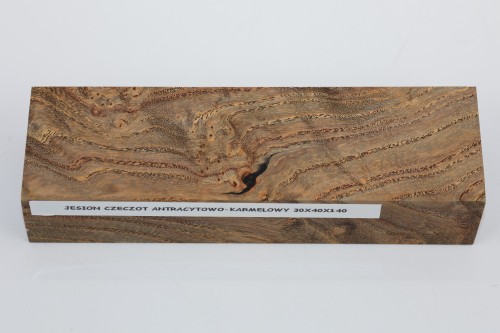 Jesion czeczot Burl Ash antracytowo-karmelowe stabilizowane drewno na rękojeść noża anthracite-caramel stabilized wood for knife