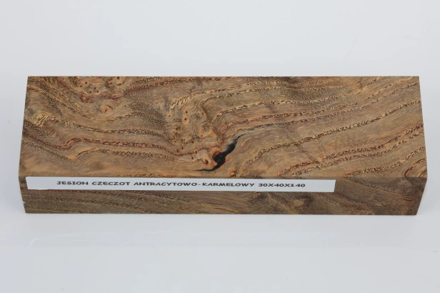 Jesion czeczot Burl Ash antracytowo-karmelowe stabilizowane drewno na rękojeść noża anthracite-caramel stabilized wood for knife