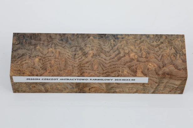 Jesion czeczot Burl Ash antracytowo-karmelowe stabilizowane drewno na rękojeść noża anthracite-caramel stabilized wood for knife