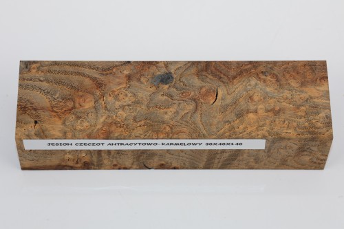 Jesion czeczot Burl Ash antracytowo-karmelowe stabilizowane drewno na rękojeść noża anthracite-caramel stabilized wood for knife