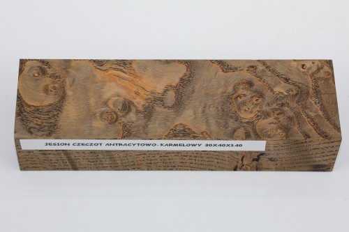 Jesion czeczot Burl Ash antracytowo-karmelowe stabilizowane drewno na rękojeść noża anthracite-caramel stabilized wood for knife