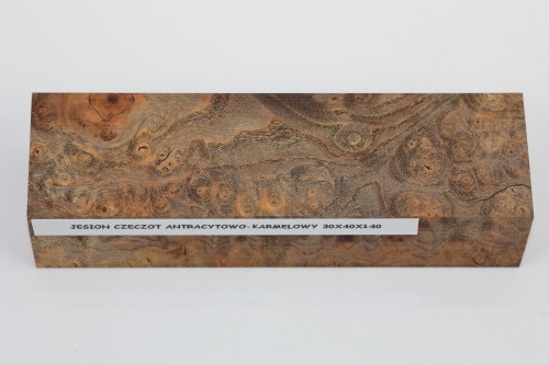 Jesion czeczot Burl Ash antracytowo-karmelowe stabilizowane drewno na rękojeść noża anthracite-caramel stabilized wood for knife