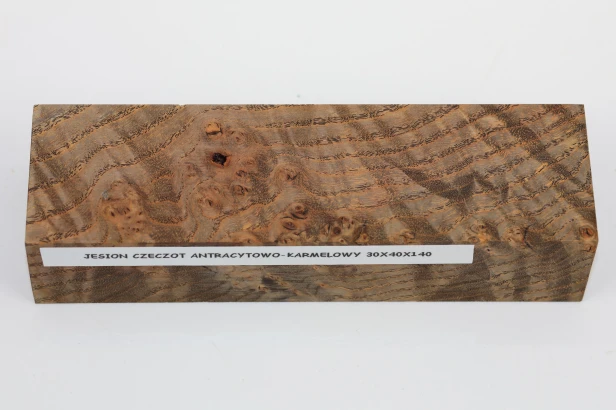 Jesion czeczot Burl Ash antracytowo-karmelowe stabilizowane drewno na rękojeść noża anthracite-caramel stabilized wood for knife