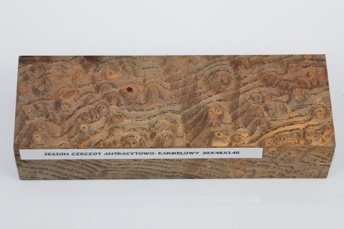 Jesion czeczot Burl Ash antracytowo-karmelowe stabilizowane drewno na rękojeść noża anthracite-caramel stabilized wood for knife
