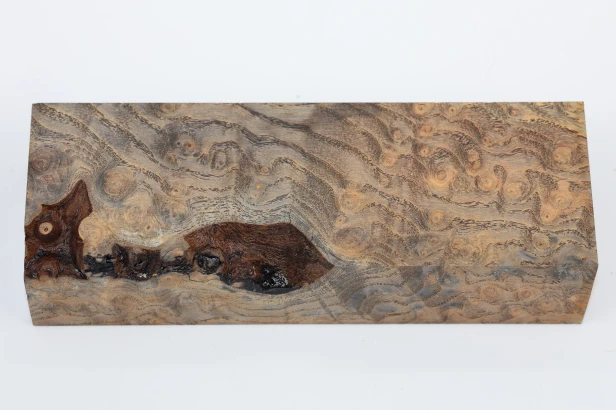 Jesion czeczot Burl Ash antracytowo-karmelowe stabilizowane drewno na rękojeść noża anthracite-caramel stabilized wood for knife