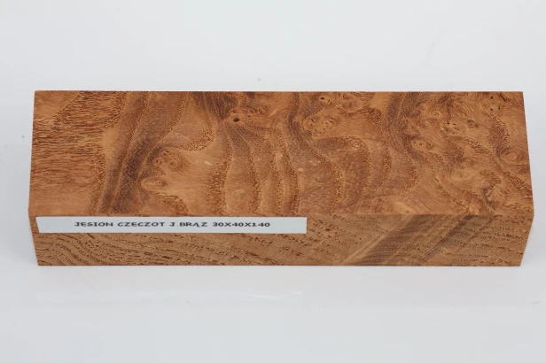Jesion czeczot Burl Ash jasnobrązowe stabilizowane drewno na rękojeść noża light brown stabilized wood for knife