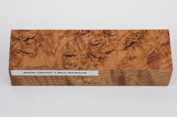 Jesion czeczot Burl Ash jasnobrązowe stabilizowane drewno na rękojeść noża light brown stabilized wood for knife