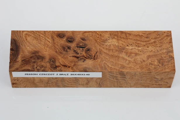 Jesion czeczot Burl Ash jasnobrązowe stabilizowane drewno na rękojeść noża light brown stabilized wood for knife
