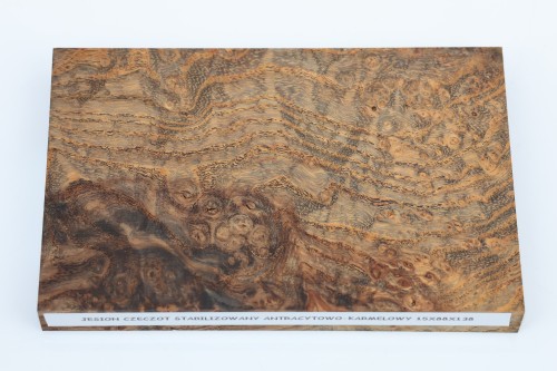 Jesion czeczot Burl Ash antracytowo-karmelowe stabilizowane drewno na biżuterię anthracite-caramel stabilized wood for jewelry