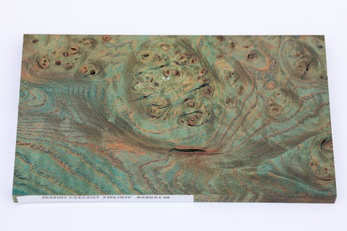 Jesion czeczot Burl Ash zielone stabilizowane drewno na biżuterię green stabilized wood for jewelry